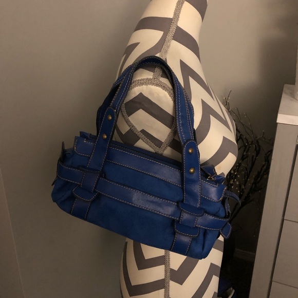 Barneys NY Bag Blue Suede Leather Satchel NWT - Picture 13 of 14